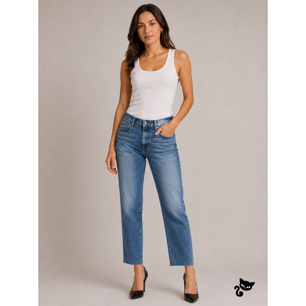 AG Medium Wash Whiskered Raw Hem Harper Essential Straight Leg Jeans 29R - Picture 3 of 13